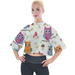 Forest Seamless Pattern With Cute Owls Mock Neck T-Shirt