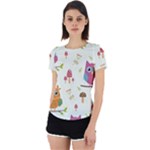 Forest Seamless Pattern With Cute Owls Back Cut Out Sport T-Shirt