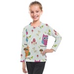 Forest Seamless Pattern With Cute Owls Kids  Long Mesh T-Shirt
