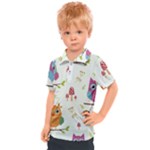 Forest Seamless Pattern With Cute Owls Kids  Polo T-Shirt