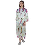 Forest Seamless Pattern With Cute Owls Maxi Satin Kimono