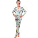 Forest Seamless Pattern With Cute Owls Kids  Satin Long Sleeve Pajamas Set