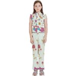 Forest Seamless Pattern With Cute Owls Kids  Sleeveless Ruffle Edge Band Collar Chiffon One Piece