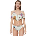 Forest Seamless Pattern With Cute Owls Ruffle Edge Tie Up Bikini Set	