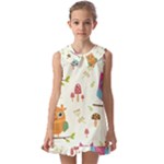 Forest Seamless Pattern With Cute Owls Kids  Pilgrim Collar Ruffle Hem Dress