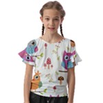 Forest Seamless Pattern With Cute Owls Kids  Cut Out Flutter Sleeves