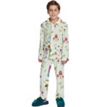 Forest Seamless Pattern With Cute Owls Kids  Long Sleeve Velvet Pajamas Set