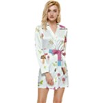 Forest Seamless Pattern With Cute Owls Long Sleeve Satin Robe