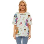 Forest Seamless Pattern With Cute Owls Oversized Basic T-Shirt