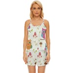 Forest Seamless Pattern With Cute Owls Satin Pajama Short Set