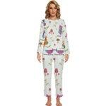 Forest Seamless Pattern With Cute Owls Womens  Long Sleeve Lightweight Pajamas Set