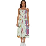 Forest Seamless Pattern With Cute Owls Sleeveless Shoulder Straps Boho Dress