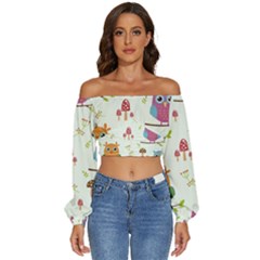 Long Sleeve Crinkled Weave Crop Top 