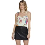 Forest Seamless Pattern With Cute Owls Flowy Camisole Tie Up Top