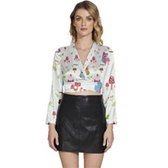 Long Sleeve Tie Back Satin Wrap Top 