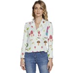 Forest Seamless Pattern With Cute Owls Women s Long Sleeve Revers Collar Cropped Jacket