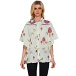 Forest Seamless Pattern With Cute Owls Women s Batwing Button Up Shirt