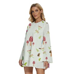 Round Neck Long Sleeve Bohemian Style Chiffon Mini Dress 