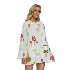 Round Neck Long Sleeve Bohemian Style Chiffon Mini Dress 