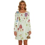 Forest Seamless Pattern With Cute Owls Long Sleeve Wide Neck Velvet Dress