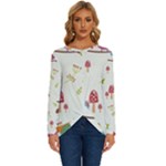 Forest Seamless Pattern With Cute Owls Long Sleeve Crew Neck Pullover Top