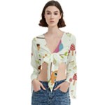 Forest Seamless Pattern With Cute Owls Trumpet Sleeve Cropped Top
