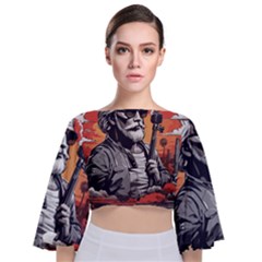 Tie Back Butterfly Sleeve Chiffon Top 