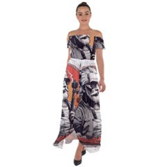 Off Shoulder Open Front Chiffon Dress 