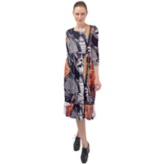 Ruffle End Midi Chiffon Dress 