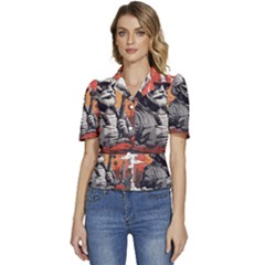 Puffed Short Sleeve Button Up Jacket 