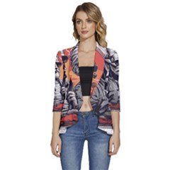 Women s 3/4 Sleeve Ruffle Edge Open Front Jacket 