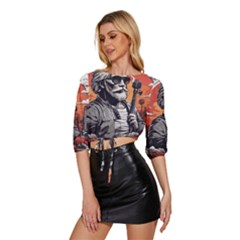 Mid Sleeve Drawstring Hem Top 