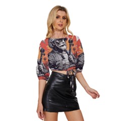 Mid Sleeve Drawstring Hem Top 