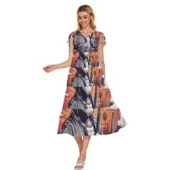 V-Neck Drawstring Shoulder Sleeveless Maxi Dress 