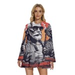 ai generator t hirt design Round Neck Long Sleeve Bohemian Style Chiffon Mini Dress