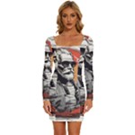 ai generator t hirt design Long Sleeve Square Neck Bodycon Velvet Dress