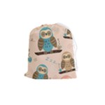 Seamless Pattern Owls Dream Cute Style Pajama Fabric Drawstring Pouch (Medium)