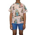 Seamless Pattern Owls Dream Cute Style Pajama Fabric Kids  Short Sleeve Swimwear