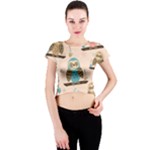 Seamless Pattern Owls Dream Cute Style Pajama Fabric Crew Neck Crop Top