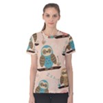 Seamless Pattern Owls Dream Cute Style Pajama Fabric Women s Cotton T-Shirt