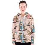 Seamless Pattern Owls Dream Cute Style Pajama Fabric Women s Zipper Hoodie