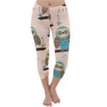 Seamless Pattern Owls Dream Cute Style Pajama Fabric Capri Winter Leggings 