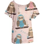 Seamless Pattern Owls Dream Cute Style Pajama Fabric Women s Oversized T-Shirt