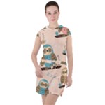 Seamless Pattern Owls Dream Cute Style Pajama Fabric Drawstring Hooded Dress