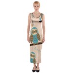 Seamless Pattern Owls Dream Cute Style Pajama Fabric Fitted Maxi Dress