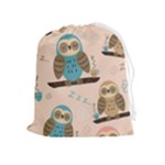Seamless Pattern Owls Dream Cute Style Pajama Fabric Drawstring Pouch (XL)