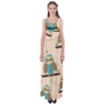 Seamless Pattern Owls Dream Cute Style Pajama Fabric Empire Waist Maxi Dress