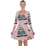 Seamless Pattern Owls Dream Cute Style Pajama Fabric Quarter Sleeve Skater Dress