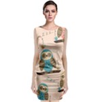 Seamless Pattern Owls Dream Cute Style Pajama Fabric Classic Sleeveless Midi Dress