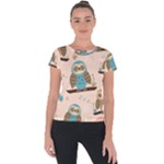 Seamless Pattern Owls Dream Cute Style Pajama Fabric Short Sleeve Sports Top 